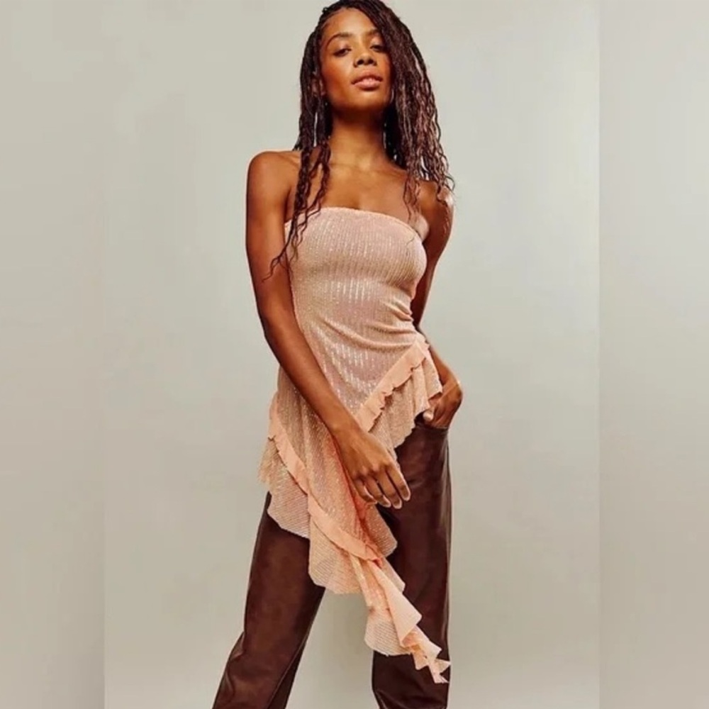 FREE PEOPLE TAYLOR PEACH SEQUIN TUBE TOP SZ S